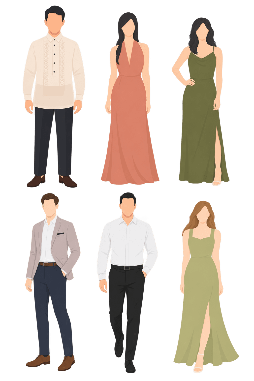Guests in a barong, long gowns and well-cut suits